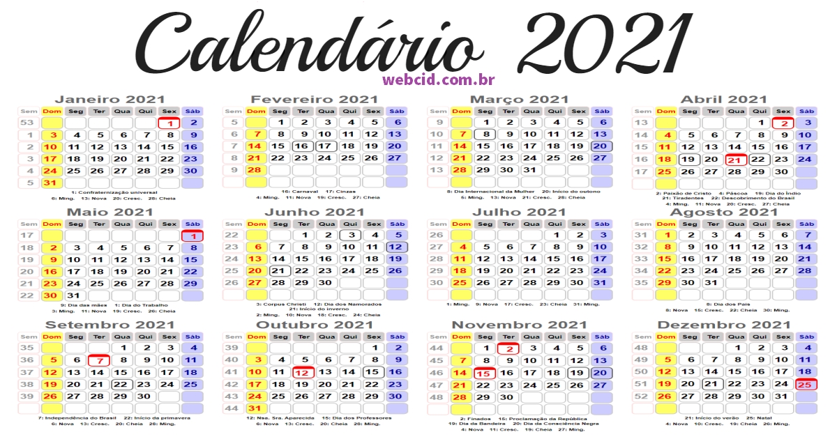 Calendario 2021 Com Feriados